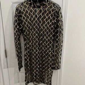 Iris Black and Gold Sequin Mesh Fabric Size XL